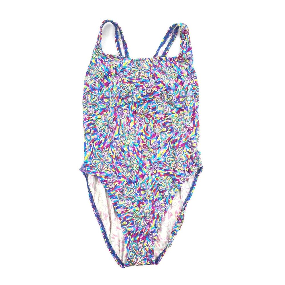 Vintage Mystic Bay Floral Print One Piece Swimsuit Size 9/10 Multicolor High Cut